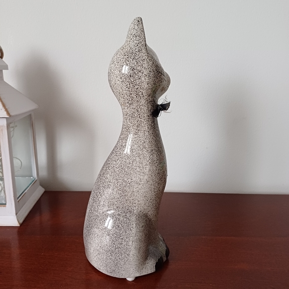 Ceramic Grey and Black Cat with Bow Tie Figurine 9.5" - Picture 5 of 8
